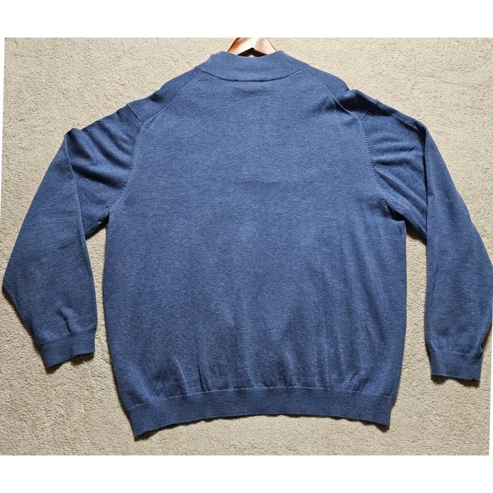Roundtree & Yorke Mens 2XB Blue Quarter Zip Pullover Sweater Cotton Blend - Picture 5 of 11